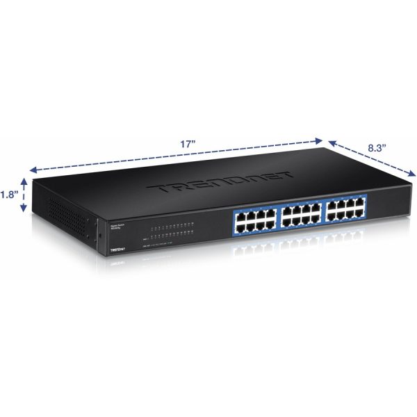 TRENDnet 24-Port Unmanaged Gigabit 10/100/1000 Mbps GREENnet Switch, 24 x Gigabit RJ-45 Ports, 48 Gbps Switch Fabric, Fanless, Metal Housing, Rack Mountable, Lifetime Protection, Black, TEG-S24G - Image 6