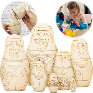 AEVVV Unpainted Matryoshka Dolls Set 7 pcs Blank Russian Nesting Dolls Unfinished Wood Nesting Dolls Wooden Crafts to Paint Your Own Matryoshka