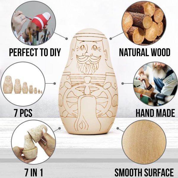 AEVVV Unpainted Matryoshka Dolls Set 7 pcs   Blank Russian Nesting Dolls   Unfinished Wood Nesting Dolls   Wooden Crafts to Paint Your Own Matryoshka - Image 4