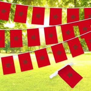G128 Morocco Moroccan Bunting Banner | Flag 8.2 x 5.5 Inch, Full String 33 Feet | Printed 150D Polyester, Decorations For Bar, School, Festival Events Celebration