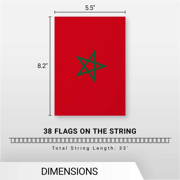 G128 Morocco Moroccan Bunting Banner | Flag 8.2 x 5.5 Inch, Full String 33 Feet | Printed 150D Polyester, Decorations For Bar, School, Festival Events Celebration - Image 7