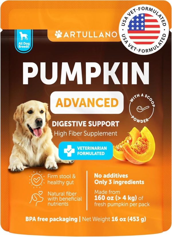 Pumpkin Powder for Dogs Digestive Support   16 OZ   Fiber Supplement for Constipation   For Gut Balance Healthy Skin Digestion Anal Glands Firm Stool Poop Anti Diarrhea Gas Relief   Made in USA