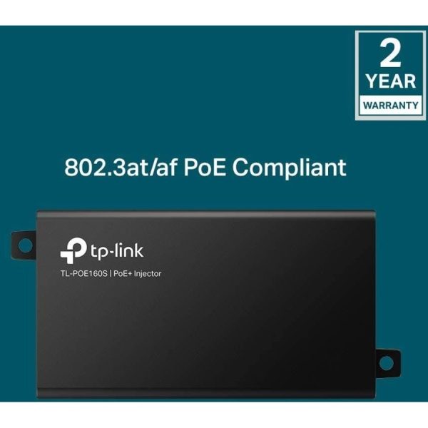 TP-LINK TL-PoE160S - 802.3at/af Gigabit PoE Injector - Non-PoE to PoE Adapter - Supplies PoE (15.4W) or PoE+ (30W) - Plug & Play - Desktop/Wall-Mount - Distance Up to 328 ft. - UL Certified - Black - Image 4
