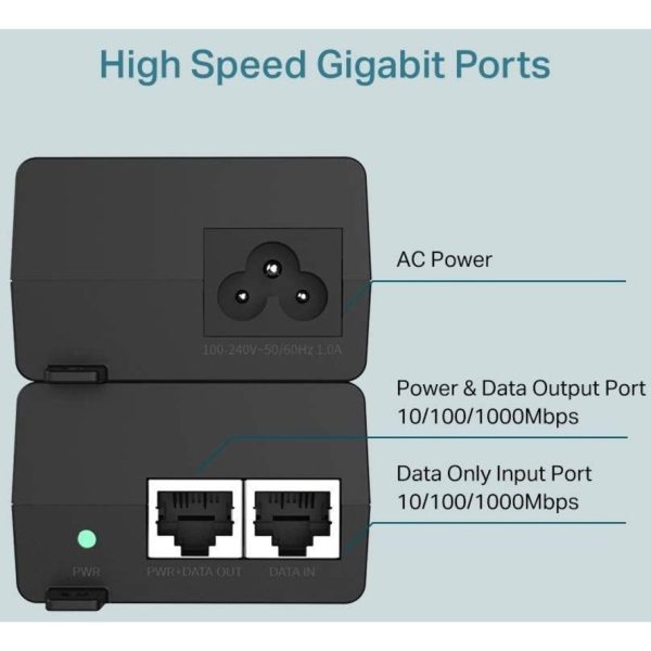 TP-LINK TL-PoE160S - 802.3at/af Gigabit PoE Injector - Non-PoE to PoE Adapter - Supplies PoE (15.4W) or PoE+ (30W) - Plug & Play - Desktop/Wall-Mount - Distance Up to 328 ft. - UL Certified - Black - Image 5