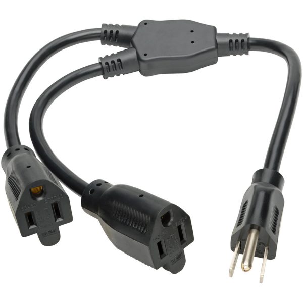Eaton Tripp Lite Series Extension Cord Y Splitter, NEMA 5-15P to 2x NEMA 5-15R - 13A, 120V, 16 AWG, 18-in. (45.72 cm), Black - Image 2