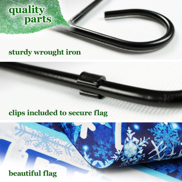 G128 Combo Pack: Garden Flag Stand Black 36 in x 16 in & Garden Flag Winter Decoration Let It Snow Snowflakes 12"x18" Double-Sided Blockout Fabric - Image 4