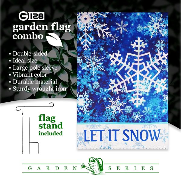 G128 Combo Pack: Garden Flag Stand Black 36 in x 16 in & Garden Flag Winter Decoration Let It Snow Snowflakes 12"x18" Double-Sided Blockout Fabric - Image 7