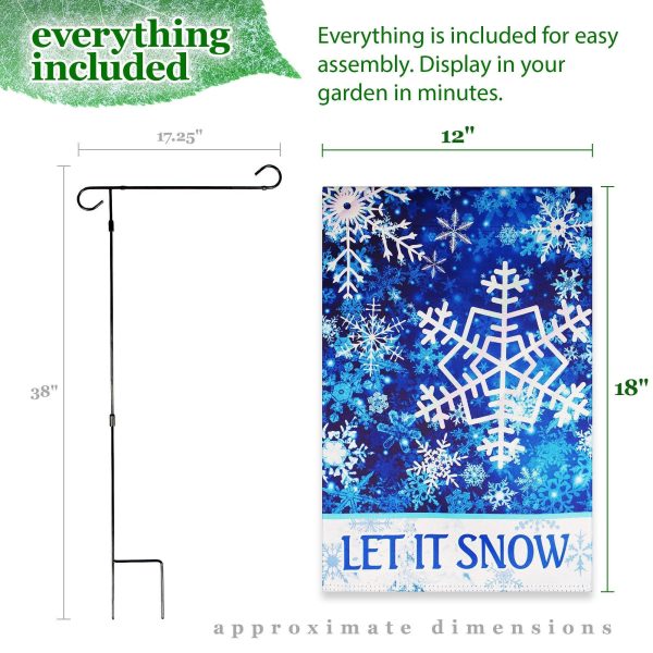 G128 Combo Pack: Garden Flag Stand Black 36 in x 16 in & Garden Flag Winter Decoration Let It Snow Snowflakes 12"x18" Double-Sided Blockout Fabric - Image 9