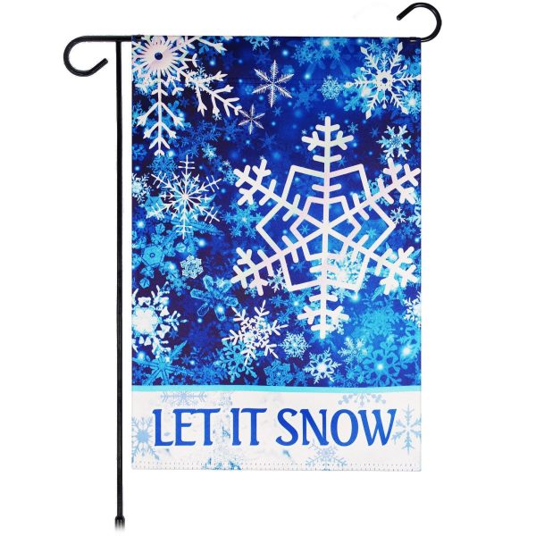 G128 Garden Flag Let It Snow Snowflakes | 12x18 Inch | Printed Blockout Polyester - Christmas Decoration