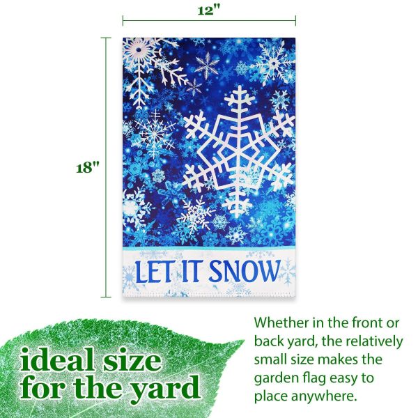 G128 Garden Flag Let It Snow Snowflakes | 12x18 Inch | Printed Blockout Polyester - Christmas Decoration - Image 4