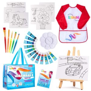 Paint Set for Kids | Premium Art Supplies for Boys & Girls | 27 Piece Washable Paint Set Includes Canvas Panels Paint Brushes Kids Apron Tabletop Art Easel & Storage Travel Bag