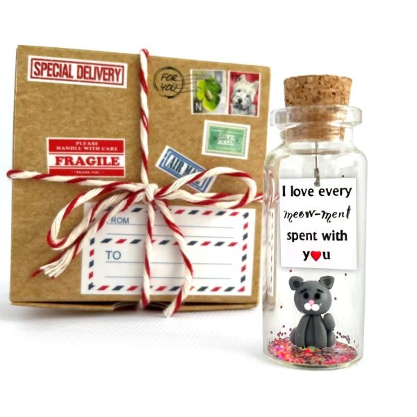 Cute Girlfriend and Boyfriend Gifts   Personalized Anniversary Present for Her Him   Custom Birthday Gift Idea for Women Men (Grey Cat   I Love Every Meow ment Spent With You in Craft Gift Box)