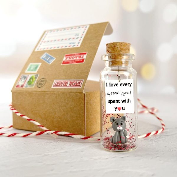 Cute Girlfriend and Boyfriend Gifts   Personalized Anniversary Present for Her Him   Custom Birthday Gift Idea for Women Men (Grey Cat   I Love Every Meow ment Spent With You in Craft Gift Box) - Image 2