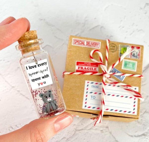Cute Girlfriend and Boyfriend Gifts   Personalized Anniversary Present for Her Him   Custom Birthday Gift Idea for Women Men (Grey Cat   I Love Every Meow ment Spent With You in Craft Gift Box) - Image 5