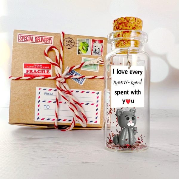 Cute Girlfriend and Boyfriend Gifts   Personalized Anniversary Present for Her Him   Custom Birthday Gift Idea for Women Men (Grey Cat   I Love Every Meow ment Spent With You in Craft Gift Box) - Image 6