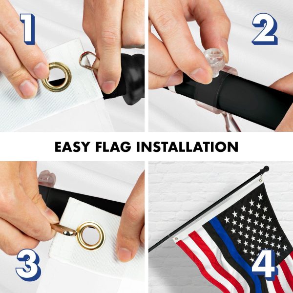 G128 - 5 Feet Tangle Free Spinning Flagpole (Black) Blue Lives Matter Flag Brass Grommets Embroidered 2x3 ft (Flag Included) Aluminum Flag Pole - Image 7