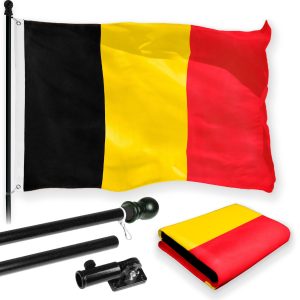 G128 Combo Pack: 6 Feet Tangle Free Spinning Flagpole (Black) Belgium Belgian Flag 3x5 ft Printed 150D Brass Grommets (Flag Included) Aluminum Flag Pole
