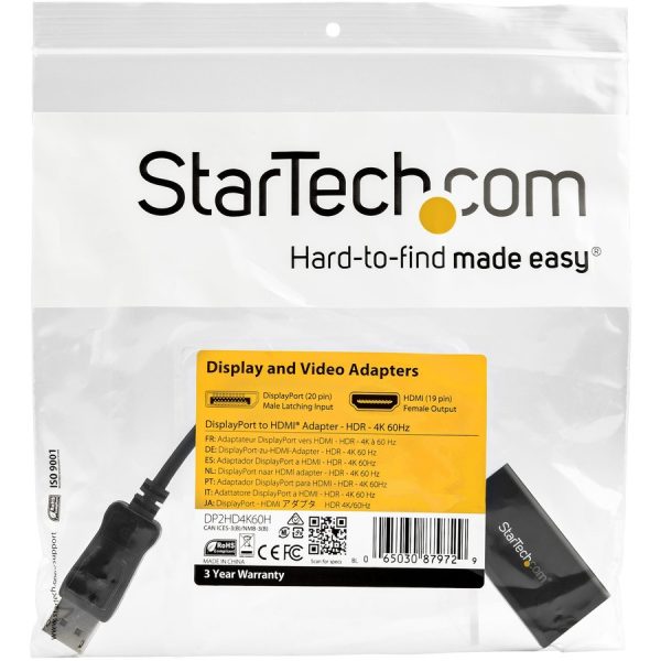 StarTech.com DisplayPort to HDMI Adapter, 4K 60Hz HDR10 Active DisplayPort 1.4 to HDMI 2.0b Converter, Latching DP Connector, DP to HDMI - Image 6