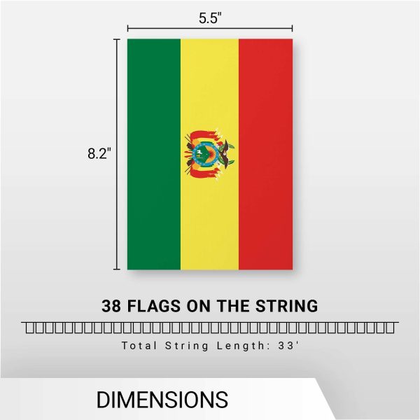 G128 Bolivia Bolivian Bunting Banner | Flag 8.2 x 5.5 Inch, Full String 33 Feet | Printed 150D Polyester, Decorations For Bar, School, Festival Events Celebration - Image 7