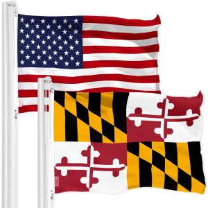 G128 Combo Pack: American USA Flag 3x5 Ft & Maryland Flag 3x5 Ft, Both Printed 150D Polyester, Indoor/Outdoor, Brass Grommets