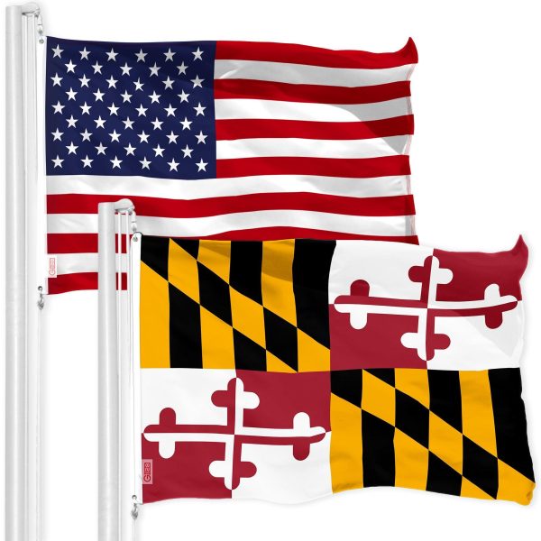 G128 Combo Pack: American USA Flag 3x5 Ft & Maryland Flag 3x5 Ft, Both Printed 150D Polyester, Indoor/Outdoor, Brass Grommets