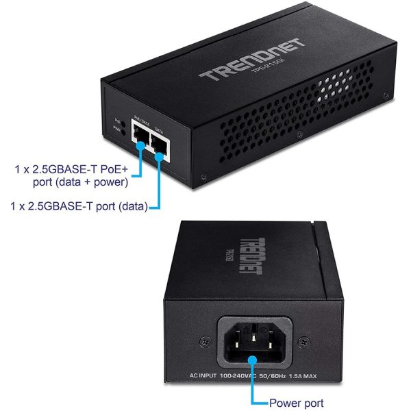 TRENDnet 2.5G PoE+ Injector, TPE-215GI, PoE (15.4W) or PoE+ (30W), Converts a non-PoE Port to a PoE+ 2.5G Port, 2.5GBASE-T Compliant, Integrated Power Supply, Network a PoE device up to 100m (328 ft.) - Image 7