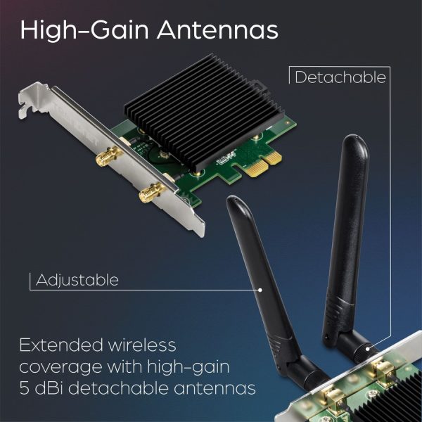 TRENDnet TEW-907ECH IEEE 802.11ax Bluetooth 5.2 Dual Band Wi-Fi/Bluetooth Combo Adapter for Desktop Computer - TAA Compliant - Image 6