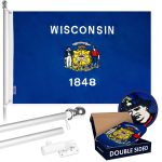 G128 - 6 Feet Tangle Free Spinning Flagpole (Silver) Wisconsin Double Sided Brass Grommets Embroidered 3x5 ft (Flag Included) Aluminum Flag Pole