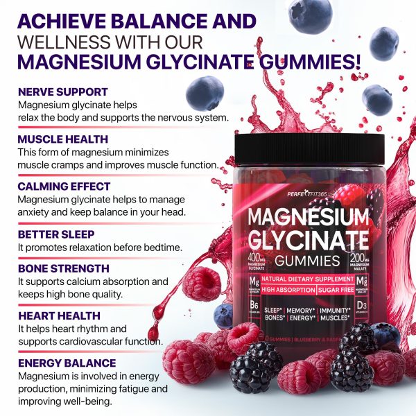 Magnesium Glycinate Gummies for Adults – 400mg Chewable Magnesium Gummies for Adults with 200mg Malate, B6 for Sleеp Support, Sugar-Free and Vegan Chews for Wellness - Image 2