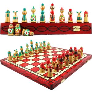 Unique Themed Chess Set with Matryoshka Dolls   Christmas Russian Nesting Dolls   Handmade Wooden Chess Pieces Russian Souvenir   Cool Russian Gifts