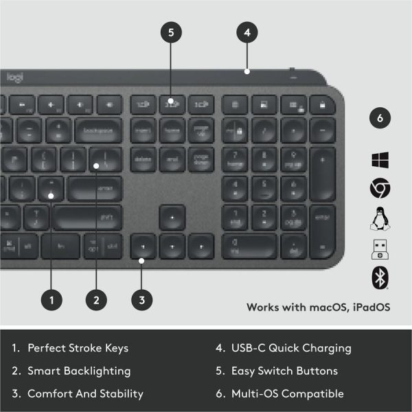 Logitech MX Keys Wireless Illuminated Keyboard for Business, Quiet Perfect-Stroke Keys, Logi Bolt Technology - Graphite - Image 5