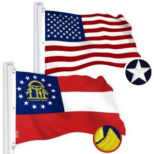 G128 Combo Pack: American USA Flag 6x10 Ft & Georgia Flag 6x10 Ft, Both Embroidered SPUN Polyester, Indoor/Outdoor, Brass Grommets