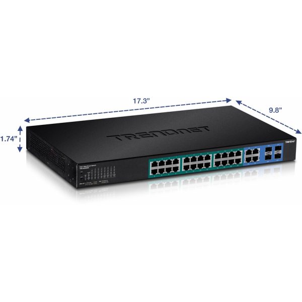 TRENDnet 28-Port Web Smart PoE+ Switch; 24 x Gigabit PoE+ Ports; 4 x Shared Gigabit Ports (RJ-45 or SFP); VLAN; QoS; LACP; IPv6 Support; 370W PoE Power Budget; Lifetime Protection; TPE-5028WS - Image 3