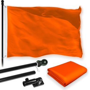 G128 Combo Pack: 5 Ft Tangle Free Aluminum Spinning Flagpole (Black) & Solid Orange Color Flag 2x3 Ft, LiteWeave Pro Series Printed 150D Polyester | Pole with Flag Included