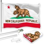 G128 Combo Pack: 6 Feet Tangle Free Spinning Flagpole (Silver) California Double Headed Bear Flag 3x5 ft Printed 150D Brass Grommets (Flag Included) Aluminum Flag Pole