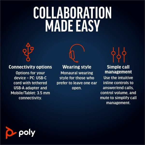 Poly Blackwire 5220 Stereo USB-C Headset + 3.5mm Plug + USB-C/A Adapter - Image 5