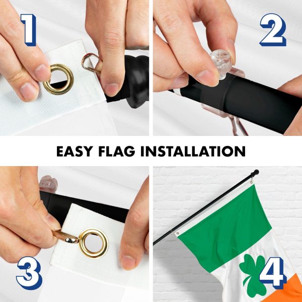 G128 Combo Pack: 6 Feet Tangle Free Spinning Flagpole (Black) Ireland Irish Shamrock Flag 3x5 ft Printed 150D Brass Grommets (Flag Included) Aluminum Flag Pole - Image 7