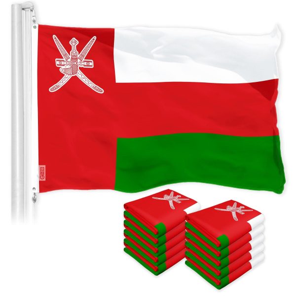 G128 10 Pack: Oman Omani Flag | 3x5 Ft | LiteWeave Pro Series Printed 150D Polyester | Country Flag, Indoor/Outdoor, Vibrant Colors, Brass Grommets, Thicker and More Durable Than 100D 75D Polyester