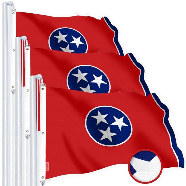 G128 3 Pack: Tennessee TN State Flag | 5x8 Ft | StormFlyer Series Embroidered 220GSM Spun Polyester | Embroidered Design, Indoor/Outdoor, Brass Grommets, Heavy Duty, All Weather
