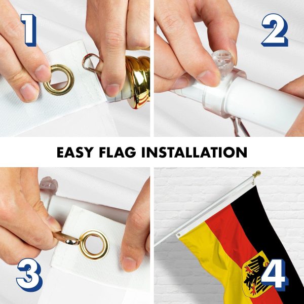 G128 Combo Pack: Flag Pole 6 FT White Tangle Free & Germany German Ensign Flag 3x5 FT Printed 150D Polyester - Image 7