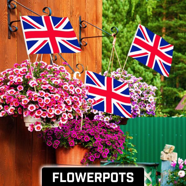 G128 30 Pack Handheld United Kingdom UK Stick Flags | 12x18 In | Printed 150D Polyester, Country Flag, Solid Wooden Stick, Spear Gold Tip - Image 2