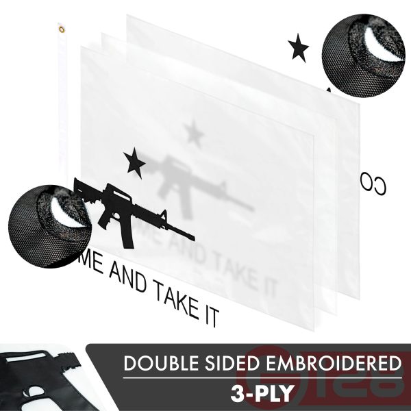 G128 Come and Take It Flag (Rifle Flag) | 3x5 feet | Double Sided Embroidered 210D Indoor/Outdoor, Vibrant Colors, Brass Grommets, Heavy Duty Polyester, 3-ply - Image 2