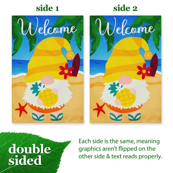 G128 Garden Flag Welcome Gnome at Beach with Pineapple 12"x18" Blockout Fabric - Image 3