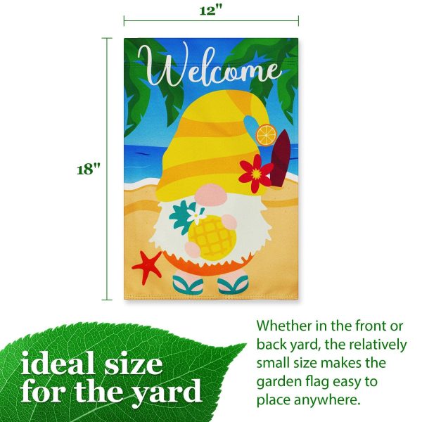 G128 Garden Flag Welcome Gnome at Beach with Pineapple 12"x18" Blockout Fabric - Image 4