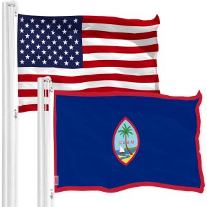 G128 Combo Pack: American USA Flag 3x5 Ft & Guam Flag 3x5 Ft, Both Printed 150D Polyester, Indoor/Outdoor, Brass Grommets