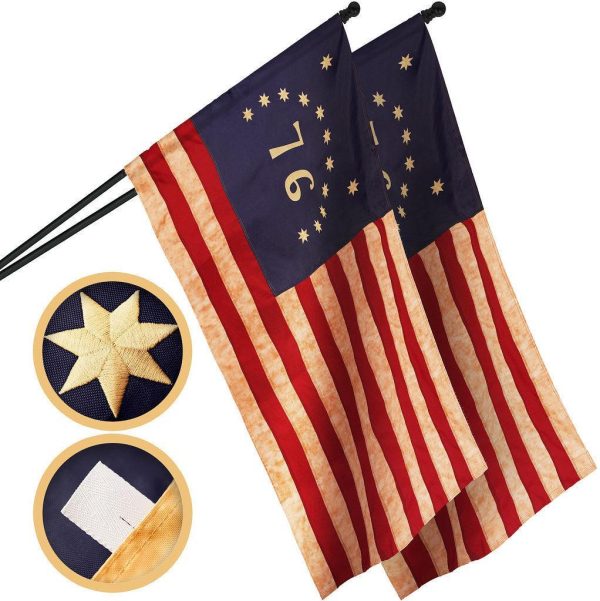 G128 2 Pack: Bennington 76 Tea-Stained Flag | 1x1.5 Ft | ToughWeave Pro Series Pole Sleeve Embroidered 420D Polyester | Historical Flag, Embroidered Design, High Quality, NO Flagpole Included