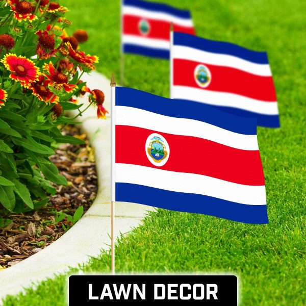 G128 50 Pack Handheld Costa Rica Costa Rican Stick Flags | 12x18 In | Printed 150D Polyester, Country Flag, Solid Wooden Stick, Spear Gold Tip - Image 3