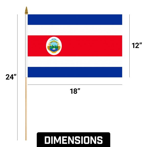 G128 50 Pack Handheld Costa Rica Costa Rican Stick Flags | 12x18 In | Printed 150D Polyester, Country Flag, Solid Wooden Stick, Spear Gold Tip - Image 9