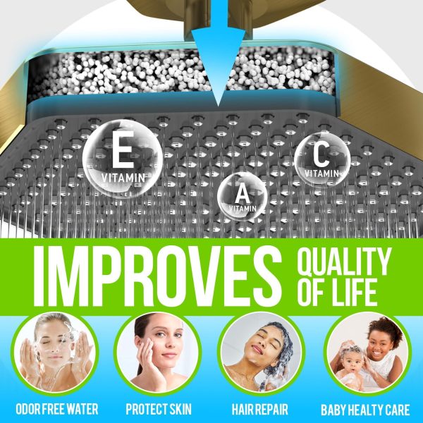 Luxury Filtered Shower Head   High Pressure Rain Showerhead with Filter for Chlorine Rust Sediments   Water Filter Shower Head with Vitamin C E A   SPA Effect (Patent Pending) (Golden) - Image 2