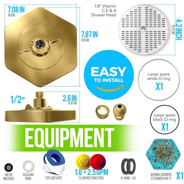 Luxury Filtered Shower Head   High Pressure Rain Showerhead with Filter for Chlorine Rust Sediments   Water Filter Shower Head with Vitamin C E A   SPA Effect (Patent Pending) (Golden) - Image 4